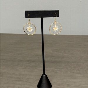 chrysanthemum gold plated cubic zirconia earrings new handmade